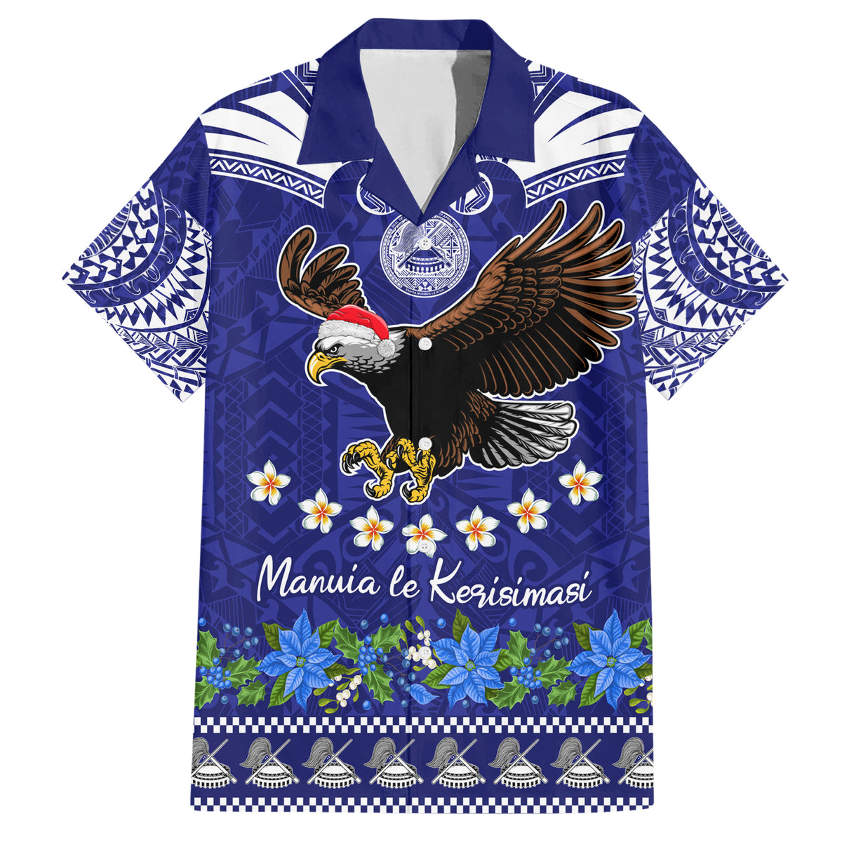 American Samoa Christmas Family Matching Short Sleeve Bodycon Dress and Hawaiian Shirt Manuia le Kerisimasi Polynesian Tribal LT9 Dad's Shirt - Short Sleeve Blue - Polynesian Pride