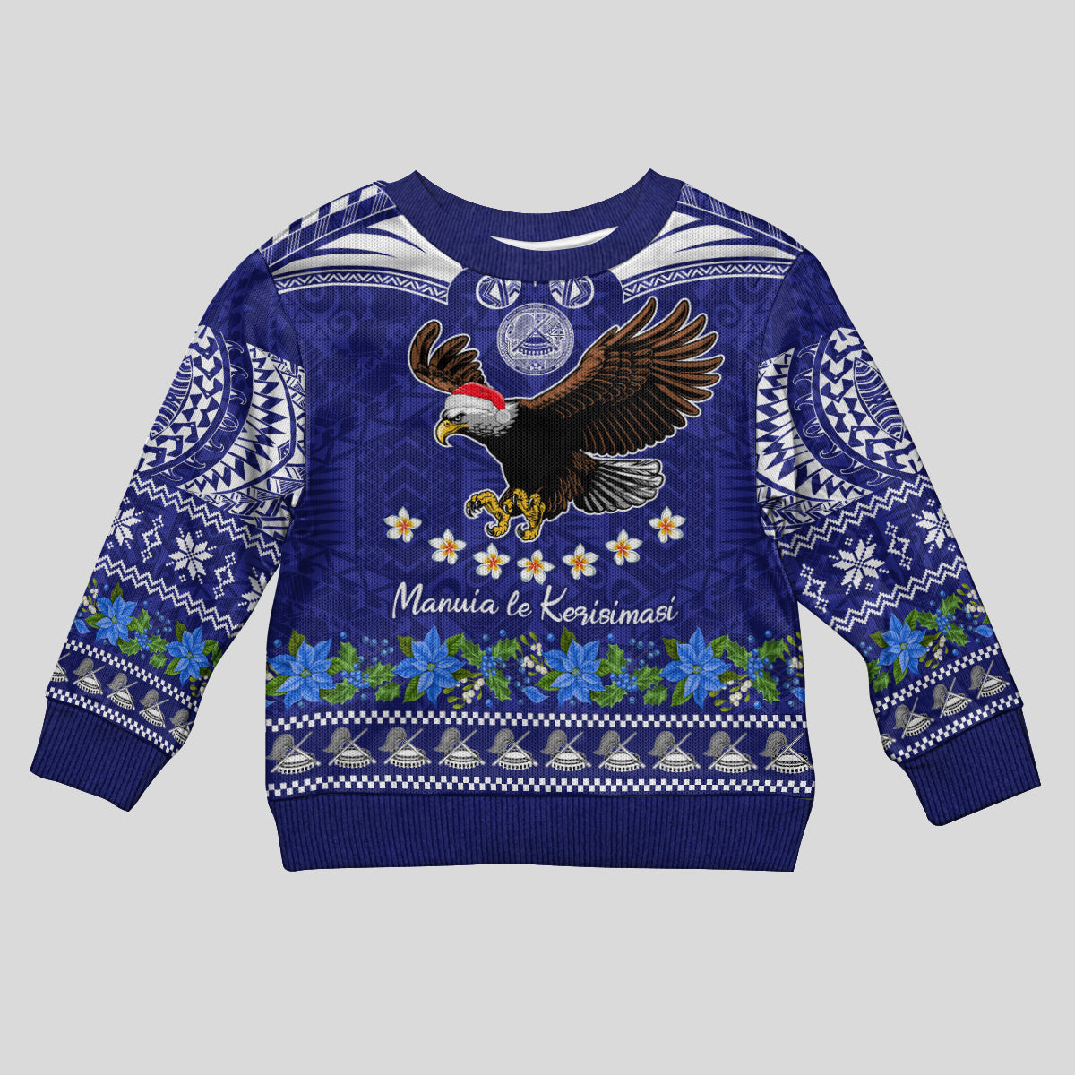 American Samoa Christmas Kid Ugly Christmas Sweater Manuia le Kerisimasi Polynesian Tribal LT9 Kid Blue - Polynesian Pride