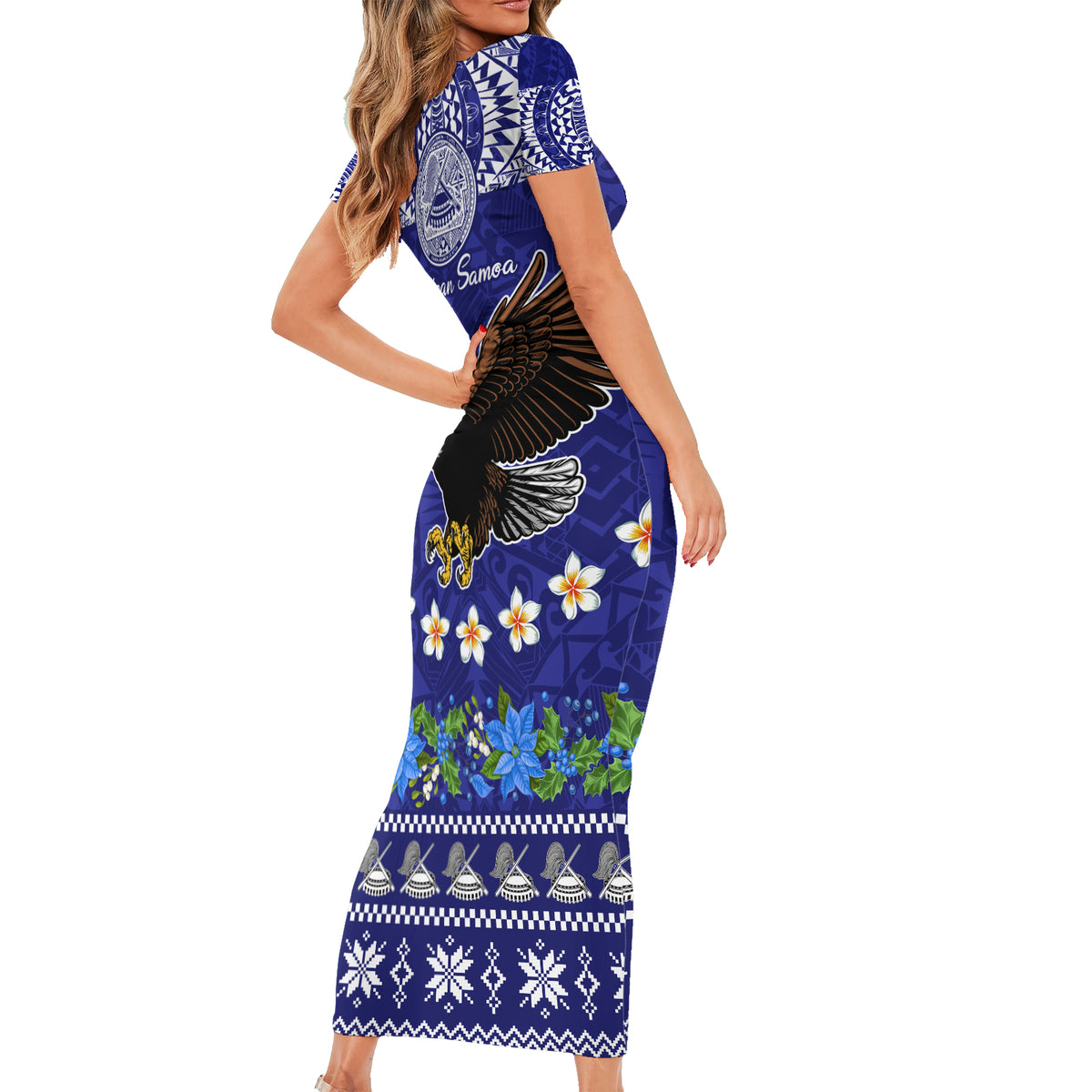 American Samoa Christmas Short Sleeve Bodycon Dress Manuia le Kerisimasi Polynesian Tribal LT9 - Polynesian Pride
