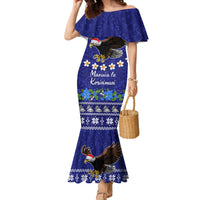 Personalised American Samoa Christmas Family Matching Mermaid Dress and Hawaiian Shirt Manuia le Kerisimasi Polynesian Tribal LT9 Mom's Dress Blue - Polynesian Pride