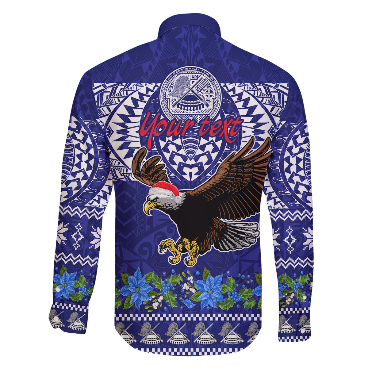 Personalised American Samoa Christmas Family Matching Off Shoulder Long Sleeve Dress and Hawaiian Shirt Manuia le Kerisimasi Polynesian Tribal LT9 - Polynesian Pride