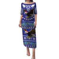 Personalised American Samoa Christmas Puletasi Manuia le Kerisimasi Polynesian Tribal LT9 Long Dress Blue - Polynesian Pride