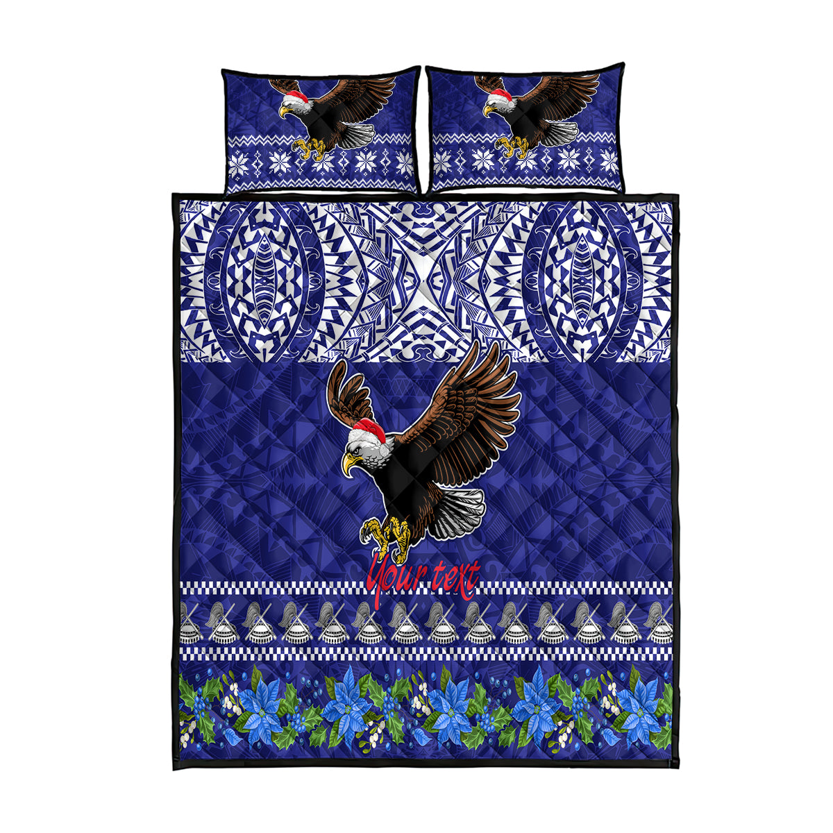 Personalised American Samoa Christmas Quilt Bed Set Manuia le Kerisimasi Polynesian Tribal LT9 Blue - Polynesian Pride