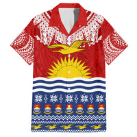 Kiribati Christmas Family Matching Off Shoulder Maxi Dress and Hawaiian Shirt Tekeraoi n Te Tiritimati Polynesian Tribal LT9 Dad's Shirt - Short Sleeve Red - Polynesian Pride