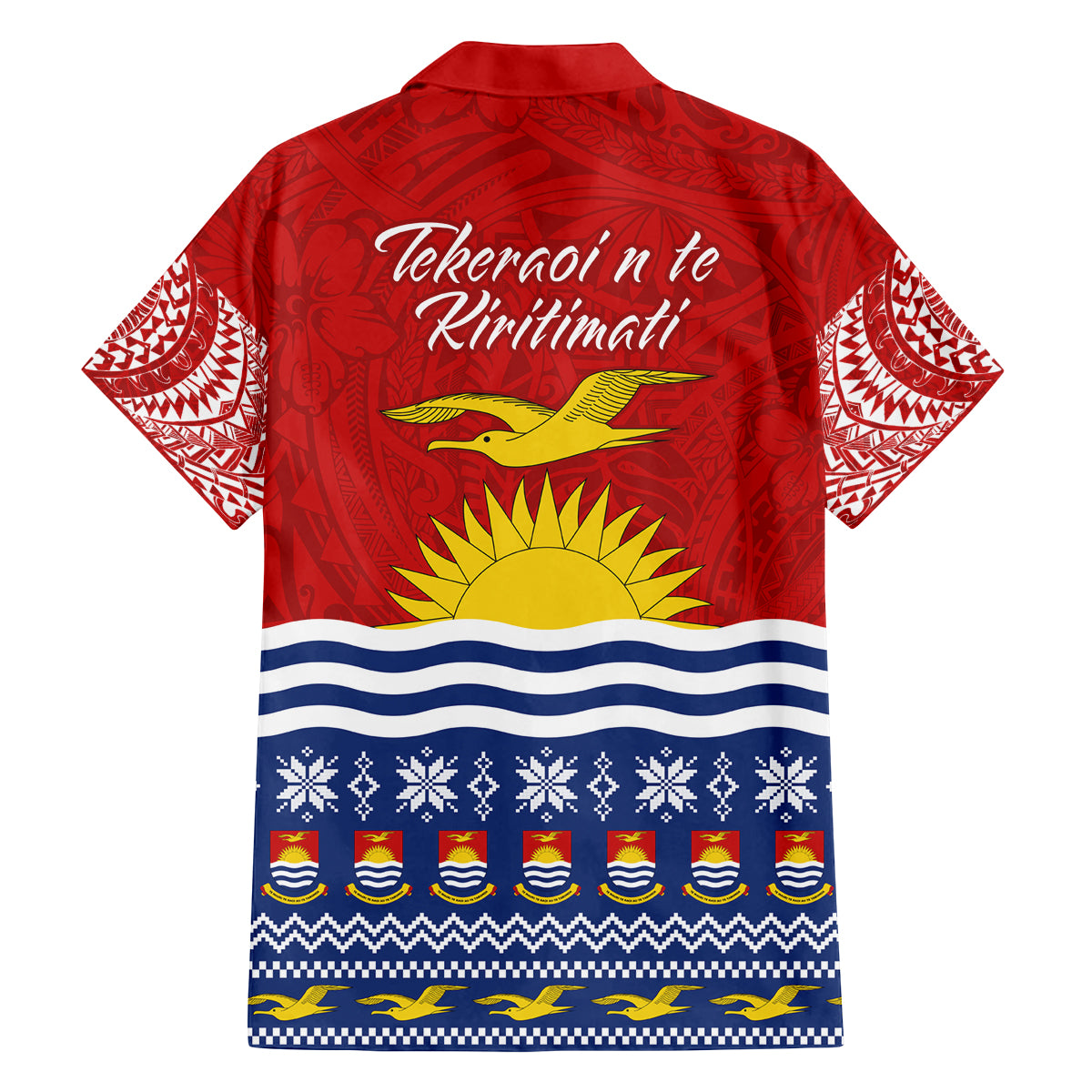 Kiribati Christmas Family Matching Off Shoulder Short Dress and Hawaiian Shirt Tekeraoi n Te Tiritimati Polynesian Tribal LT9 - Polynesian Pride