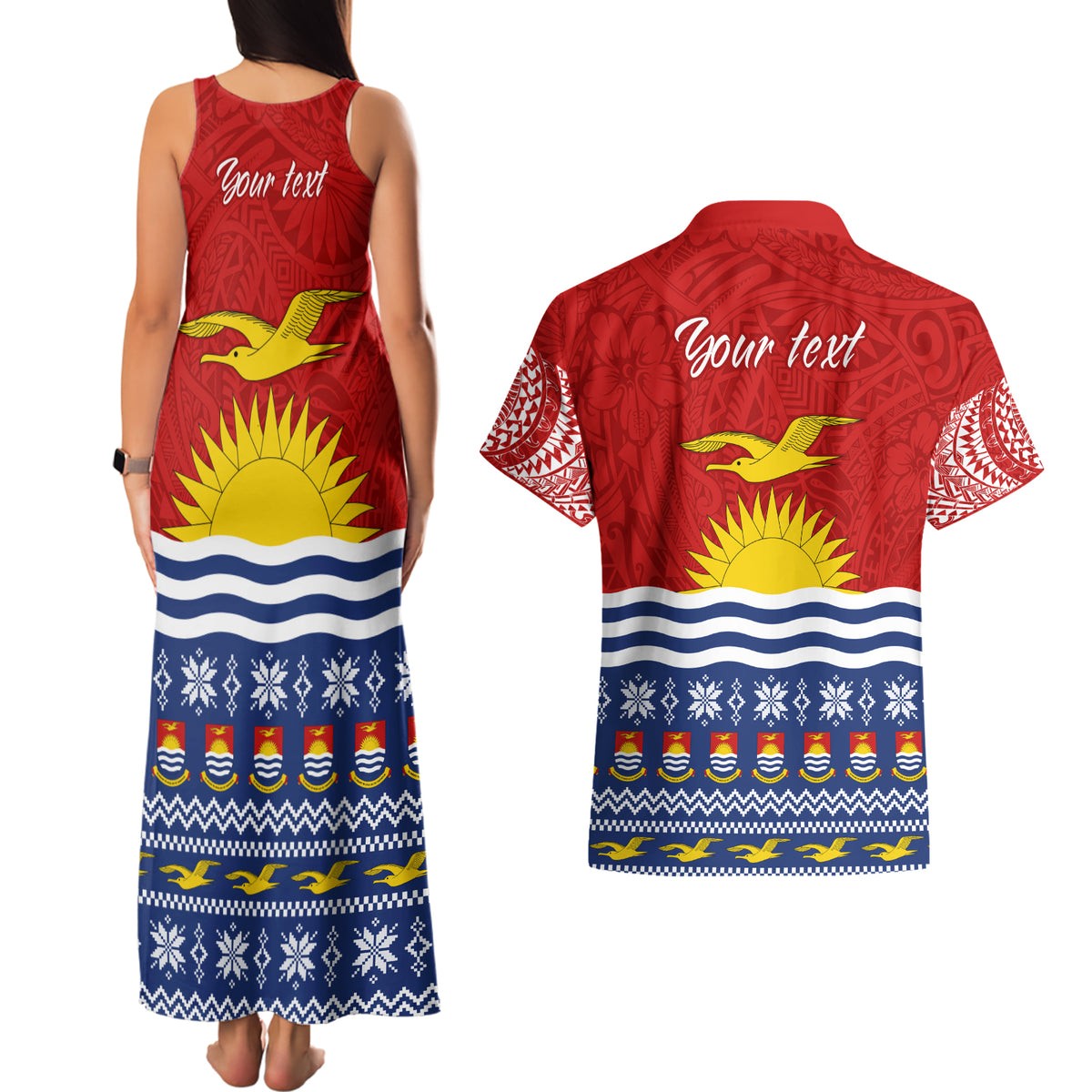 Personalised Kiribati Christmas Couples Matching Tank Maxi Dress and Hawaiian Shirt Tekeraoi n Te Tiritimati Polynesian Tribal LT9 - Polynesian Pride