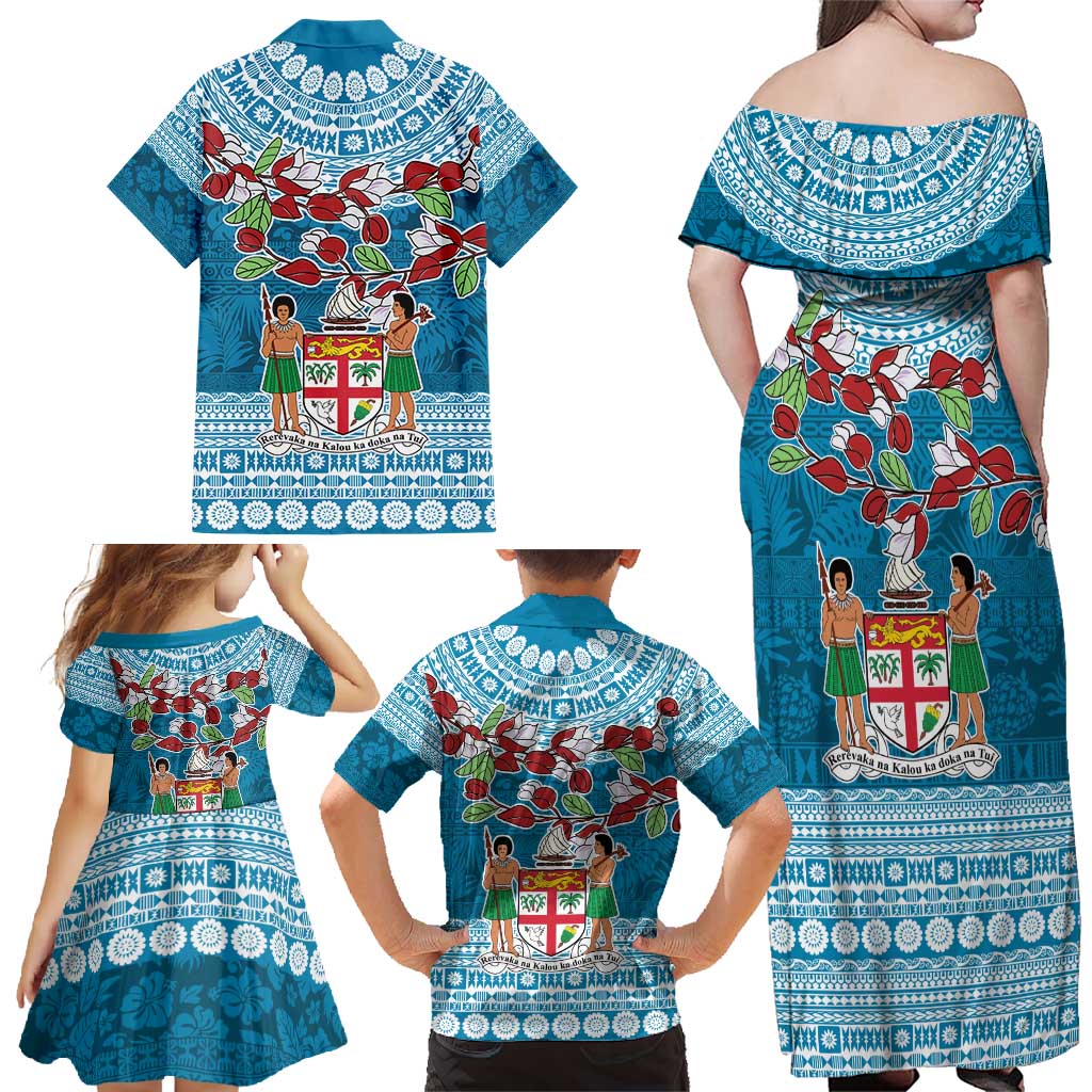 Fijian Tagimoucia Flowers Family Matching Off Shoulder Maxi Dress and Hawaiian Shirt Christmas Coquette bow