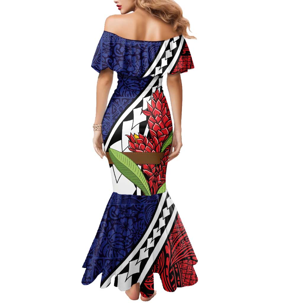 Samoan Ula Fala Flowers Family Matching Mermaid Dress and Hawaiian Shirt Christmas Santa Belt