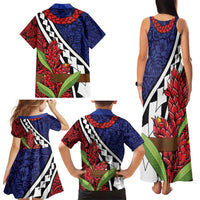 Samoan Ula Fala Flowers Family Matching Tank Maxi Dress and Hawaiian Shirt Christmas Santa Belt