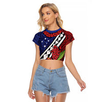Samoan Ula Fala Flowers Raglan Cropped T Shirt Christmas Santa Belt