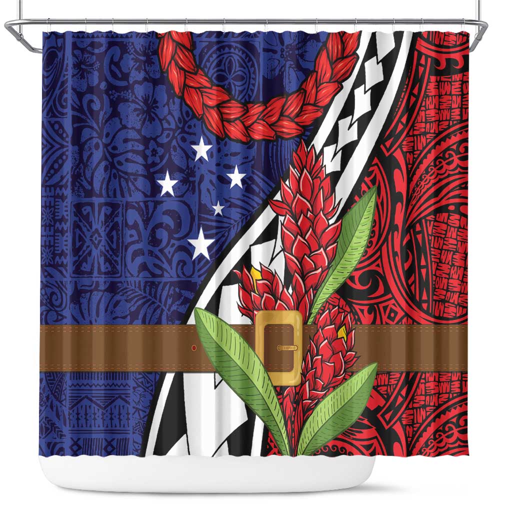 Samoan Ula Fala Flowers Shower Curtain Christmas Santa Belt