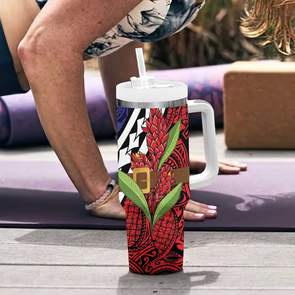 Samoan Ula Fala Flowers Tumbler With Handle Christmas Santa Belt