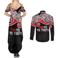 Aotearoa Toitu Te Tiriti Couples Matching Summer Maxi Dress and Long Sleeve Button Shirt New Zealand Stand Together Stand Stronger