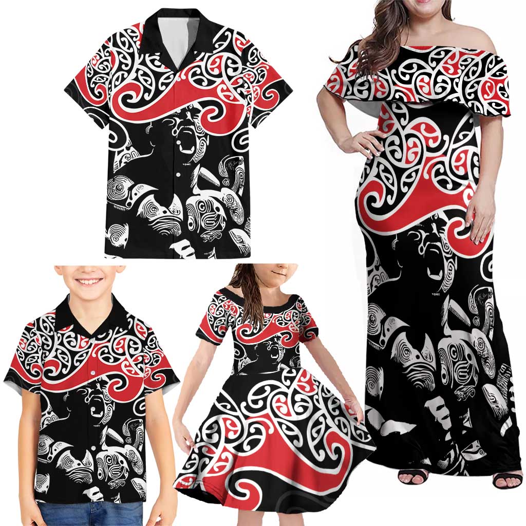 Aotearoa Toitu Te Tiriti Family Matching Off Shoulder Maxi Dress and Hawaiian Shirt New Zealand Stand Together Stand Stronger LT9 - Polynesian Pride