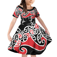 Aotearoa Toitu Te Tiriti Family Matching Off Shoulder Short Dress and Hawaiian Shirt New Zealand Stand Together Stand Stronger LT9 Daughter's Dress Black - Polynesian Pride