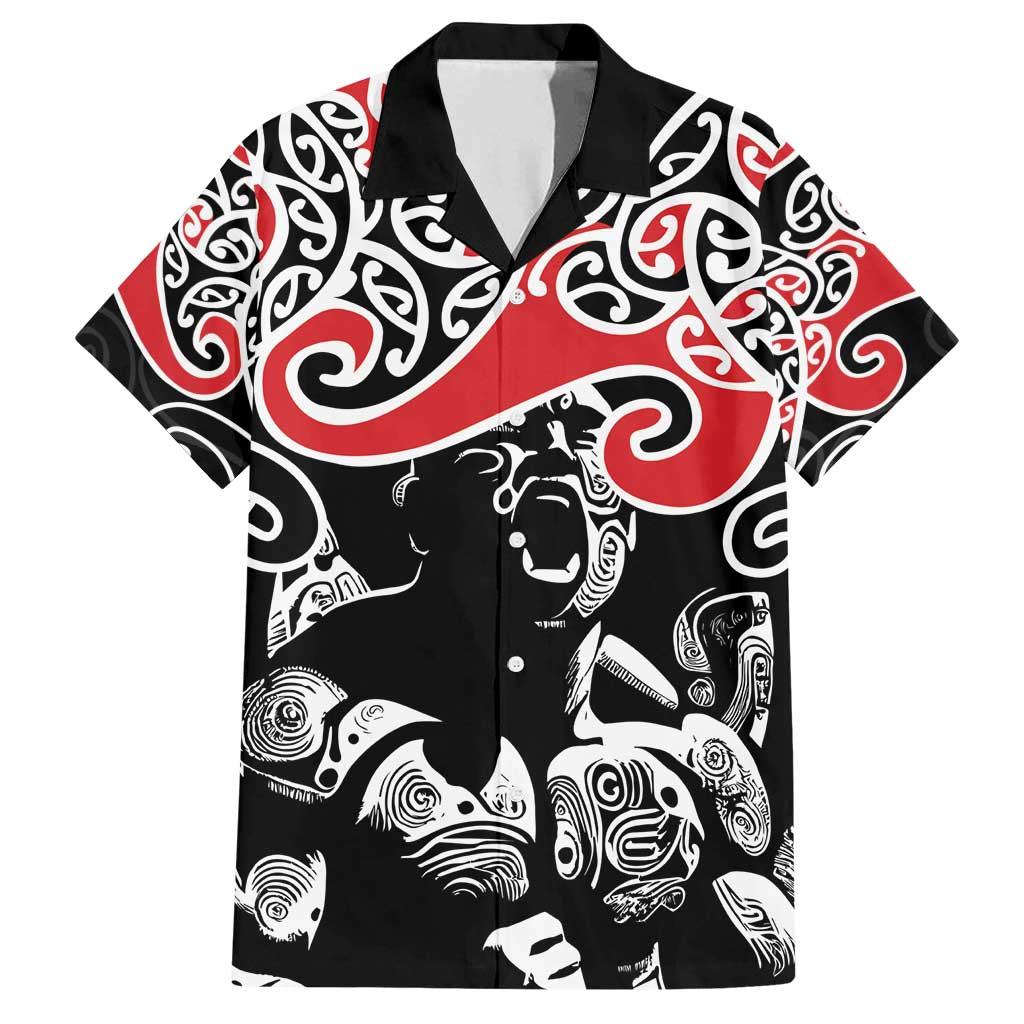 Aotearoa Toitu Te Tiriti Family Matching Off Shoulder Short Dress and Hawaiian Shirt New Zealand Stand Together Stand Stronger LT9 Dad's Shirt - Short Sleeve Black - Polynesian Pride
