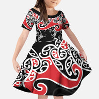 Aotearoa Toitu Te Tiriti Family Matching Puletasi and Hawaiian Shirt New Zealand Stand Together Stand Stronger LT9 Daughter's Dress Black - Polynesian Pride