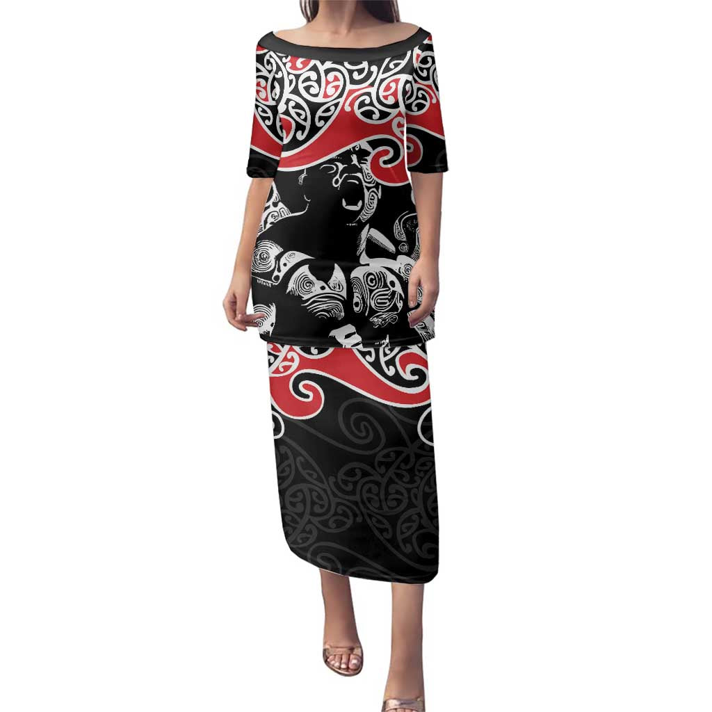 Aotearoa Toitu Te Tiriti Family Matching Puletasi and Hawaiian Shirt New Zealand Stand Together Stand Stronger LT9 Mom's Dress Black - Polynesian Pride
