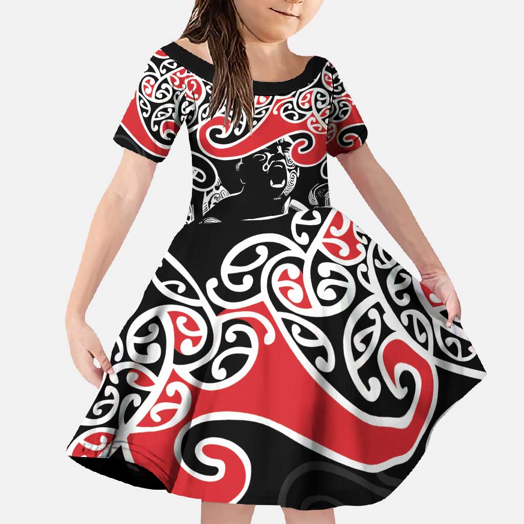 Aotearoa Toitu Te Tiriti Family Matching Short Sleeve Bodycon Dress and Hawaiian Shirt New Zealand Stand Together Stand Stronger LT9 Daughter's Dress Black - Polynesian Pride