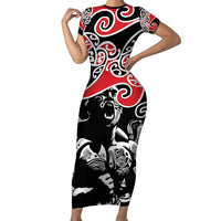 Aotearoa Toitu Te Tiriti Family Matching Short Sleeve Bodycon Dress and Hawaiian Shirt New Zealand Stand Together Stand Stronger LT9 Mom's Dress Black - Polynesian Pride