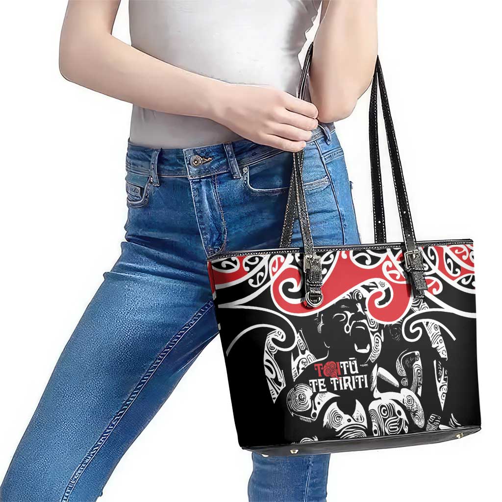 Aotearoa Toitu Te Tiriti Leather Tote Bag New Zealand Stand Together Stand Stronger