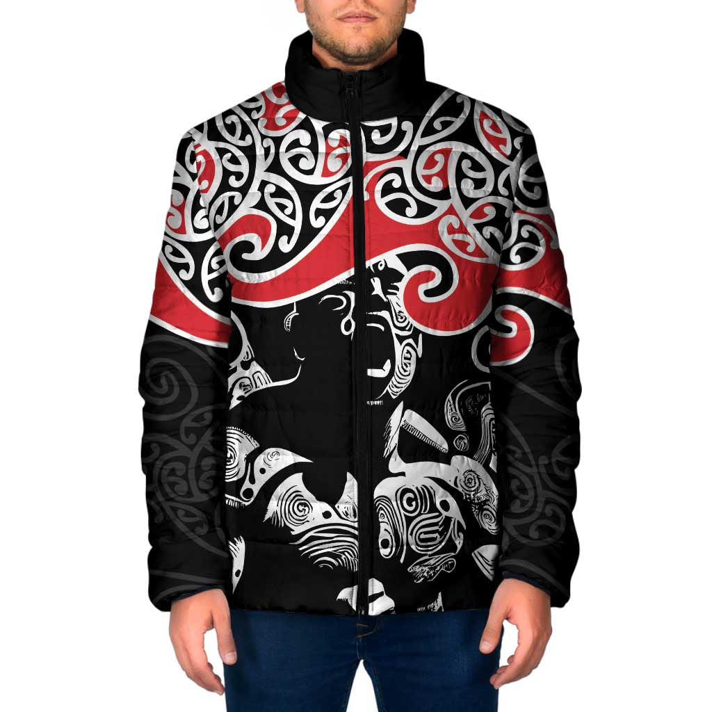 Aotearoa Toitu Te Tiriti Padded Jacket New Zealand Stand Together Stand Stronger LT9 Men Black - Polynesian Pride