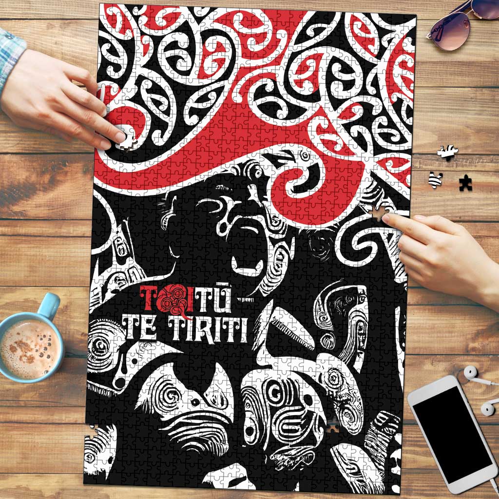 Aotearoa Toitu Te Tiriti Puzzle New Zealand Stand Together Stand Stronger LT9 Black - Polynesian Pride