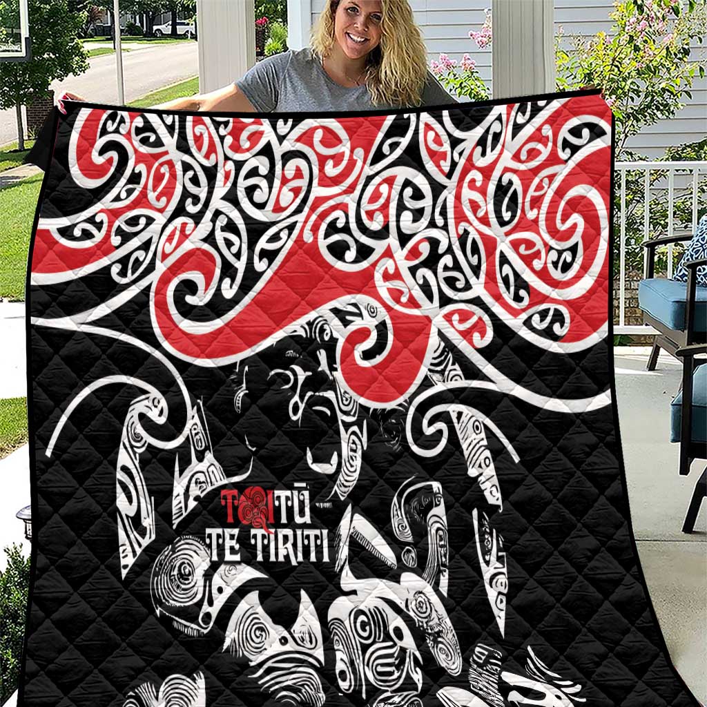 Aotearoa Toitu Te Tiriti Quilt New Zealand Stand Together Stand Stronger LT9 Black - Polynesian Pride