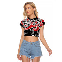 Aotearoa Toitu Te Tiriti Raglan Cropped T Shirt New Zealand Stand Together Stand Stronger LT9 Female Black - Polynesian Pride