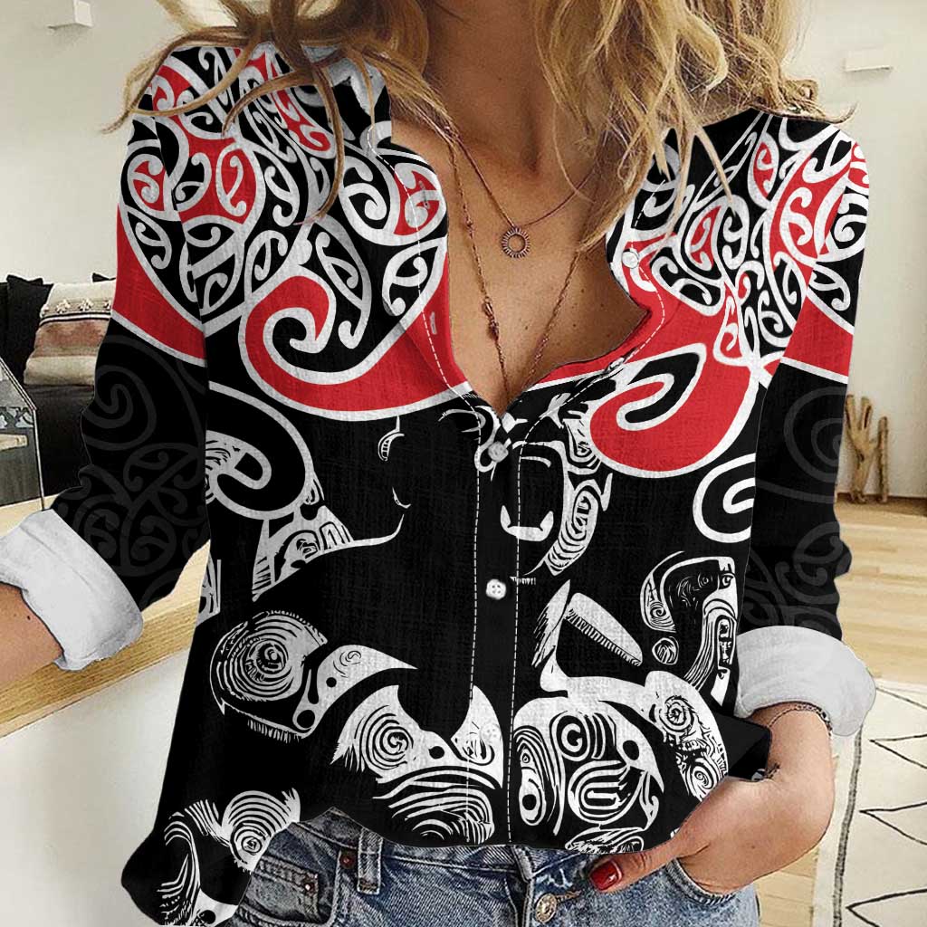 Aotearoa Toitu Te Tiriti Women Casual Shirt New Zealand Stand Together Stand Stronger LT9 Female Black - Polynesian Pride