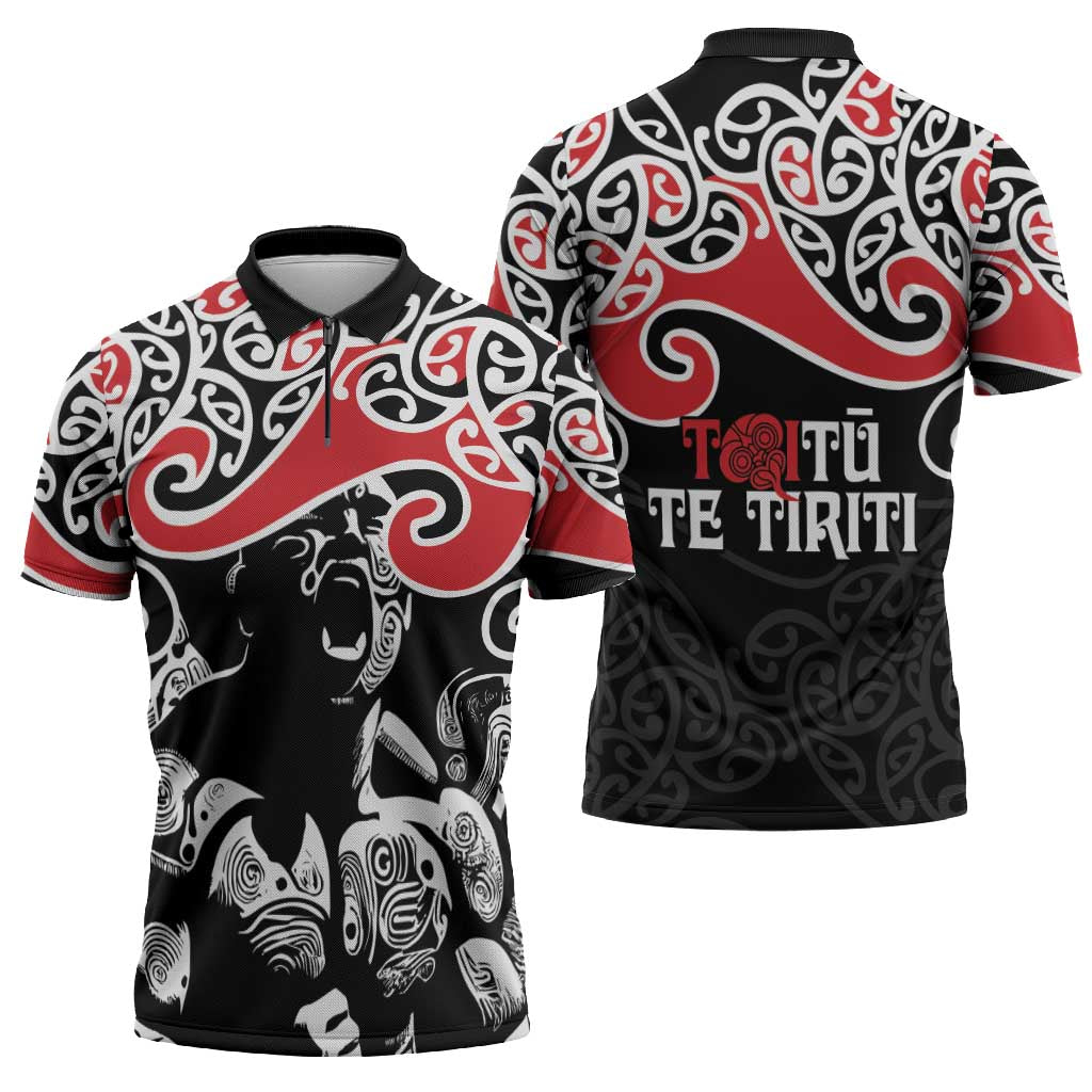 Aotearoa Toitu Te Tiriti Zipper Polo Shirt New Zealand Stand Together Stand Stronger - Polynesian Pride