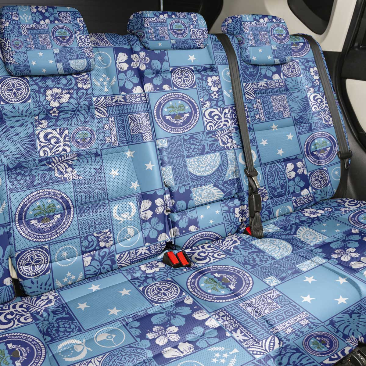 Federated States of Micronesia Merry Christmas Back Car Seat Cover Pacific Patchwork Xmas Vibes - Polynesian Pride