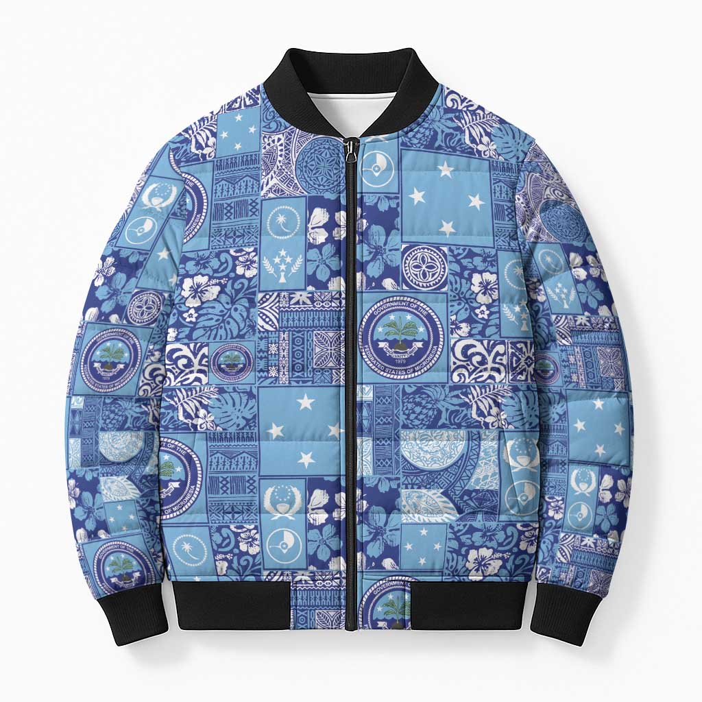 Federated States of Micronesia Merry Christmas Bomber Puffer Jacket Pacific Patchwork Xmas Vibes - Polynesian Pride