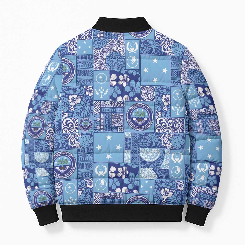 Federated States of Micronesia Merry Christmas Bomber Puffer Jacket Pacific Patchwork Xmas Vibes - Polynesian Pride