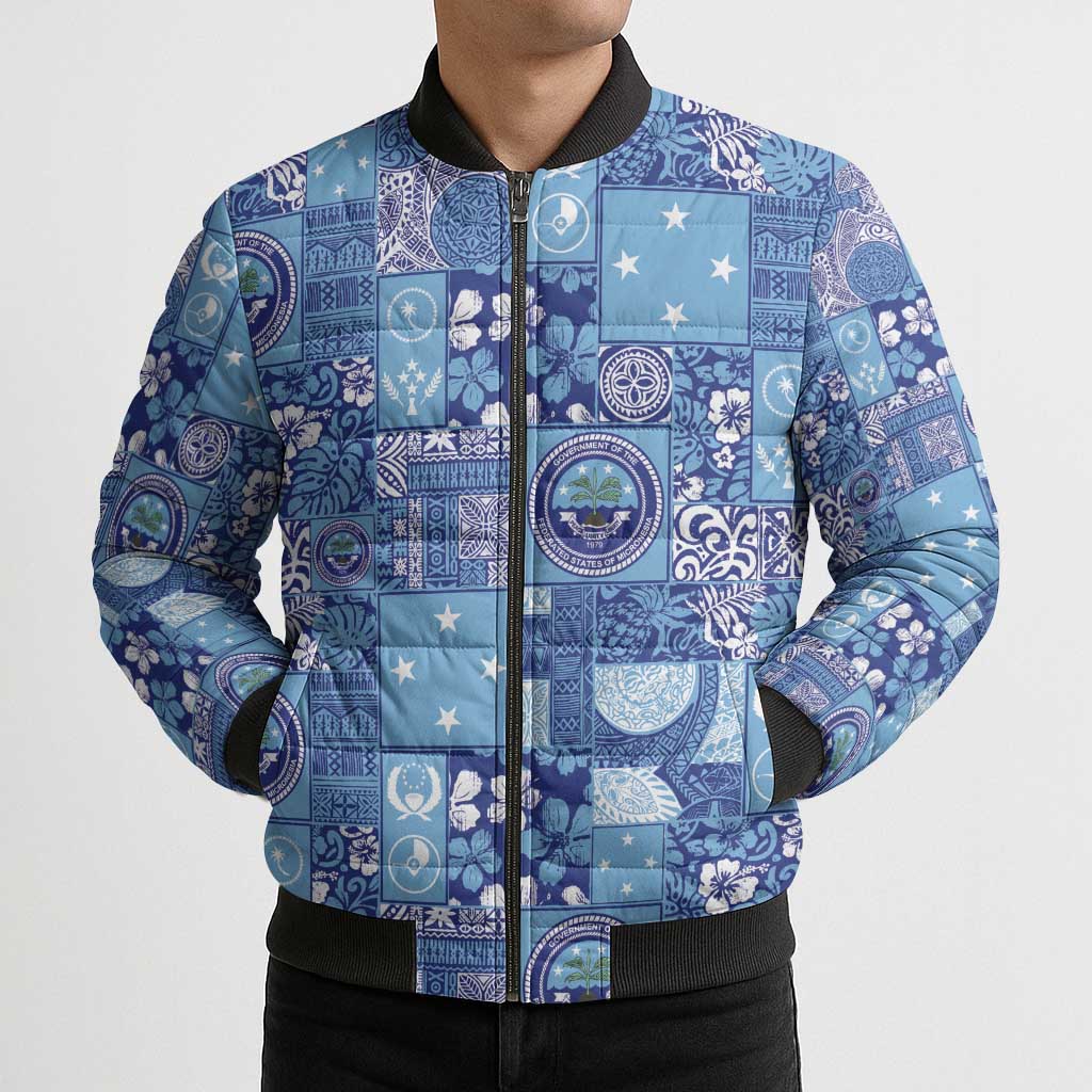 Federated States of Micronesia Merry Christmas Bomber Puffer Jacket Pacific Patchwork Xmas Vibes - Polynesian Pride