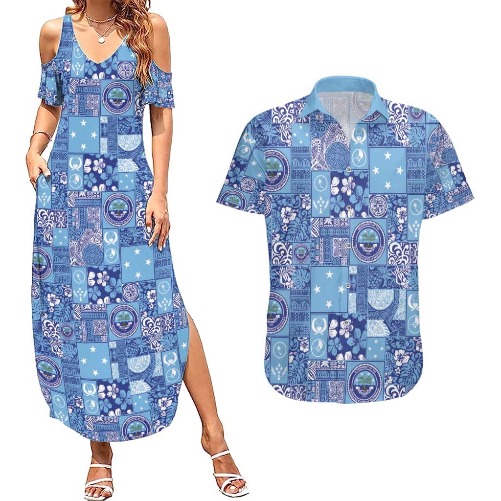 Federated States of Micronesia Merry Christmas Couples Matching Summer Maxi Dress and Hawaiian Shirt Pacific Patchwork Xmas Vibes - Polynesian Pride