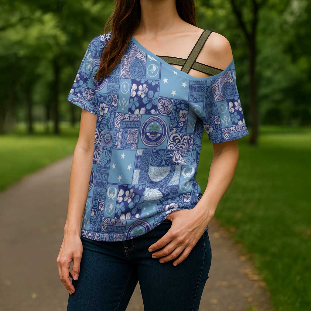 Federated States of Micronesia Merry Christmas Cross Shoulder Shirt Pacific Patchwork Xmas Vibes - Polynesian Pride