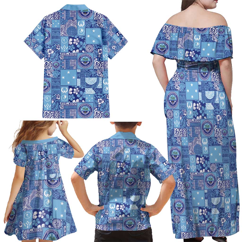 Federated States of Micronesia Merry Christmas Family Matching Off Shoulder Maxi Dress and Hawaiian Shirt Pacific Patchwork Xmas Vibes - Polynesian Pride