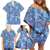Federated States of Micronesia Merry Christmas Family Matching Off Shoulder Short Dress and Hawaiian Shirt Pacific Patchwork Xmas Vibes - Polynesian Pride