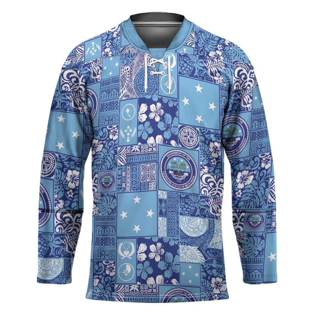 Federated States of Micronesia Merry Christmas Hockey Jersey Pacific Patchwork Xmas Vibes - Polynesian Pride