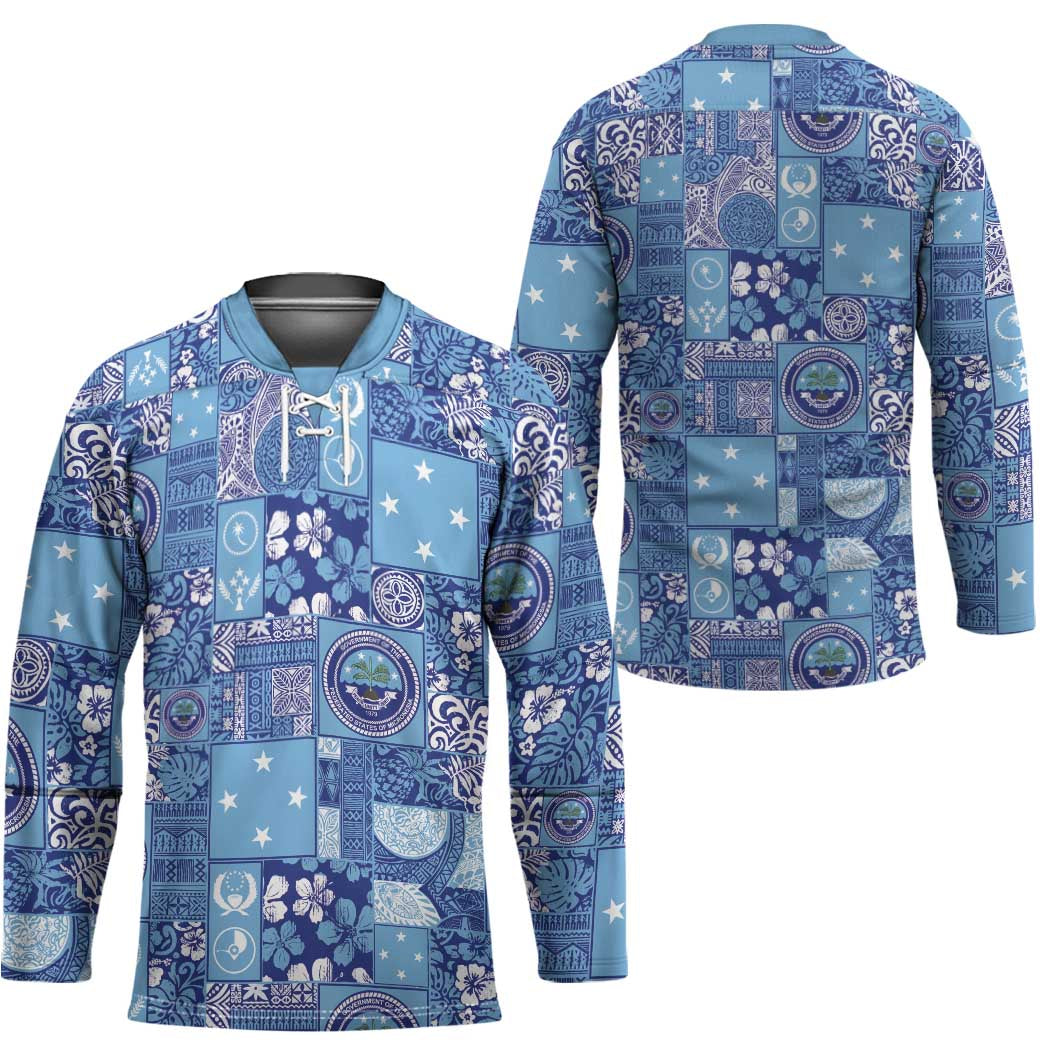 Federated States of Micronesia Merry Christmas Hockey Jersey Pacific Patchwork Xmas Vibes - Polynesian Pride