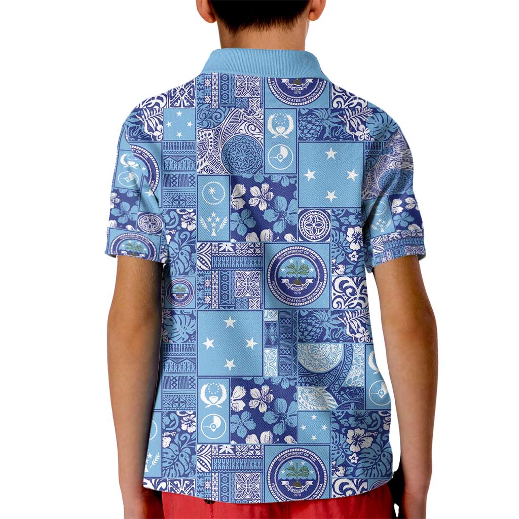 Federated States of Micronesia Merry Christmas Kid Polo Shirt Pacific Patchwork Xmas Vibes - Polynesian Pride