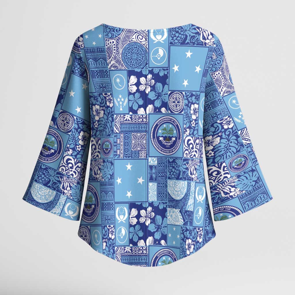 Federated States of Micronesia Merry Christmas Kimono Sleeve Blouse Pacific Patchwork Xmas Vibes - Polynesian Pride