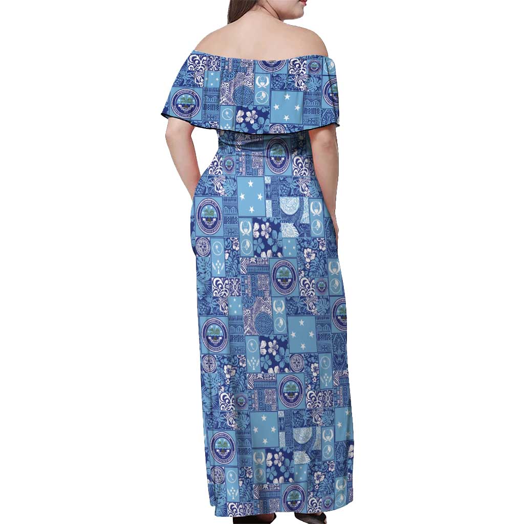 Federated States of Micronesia Merry Christmas Off Shoulder Maxi Dress Pacific Patchwork Xmas Vibes - Polynesian Pride