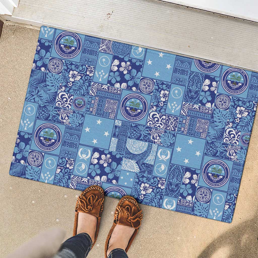 Federated States of Micronesia Merry Christmas Rubber Doormat Pacific Patchwork Xmas Vibes - Polynesian Pride