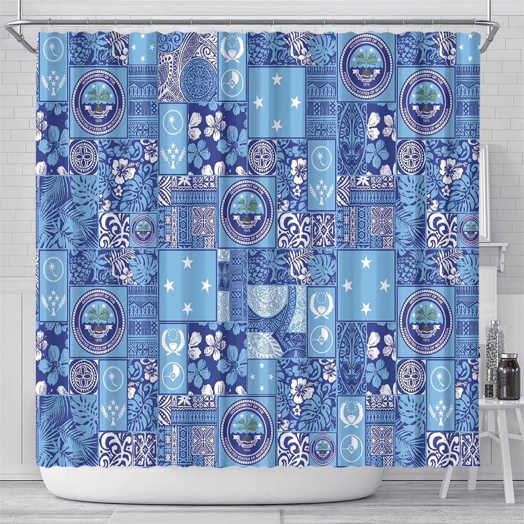 Federated States of Micronesia Merry Christmas Shower Curtain Pacific Patchwork Xmas Vibes - Polynesian Pride
