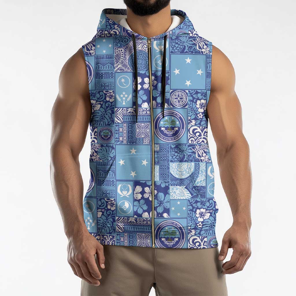 Federated States of Micronesia Merry Christmas Sleeveless Zip Hoodie Pacific Patchwork Xmas Vibes - Polynesian Pride