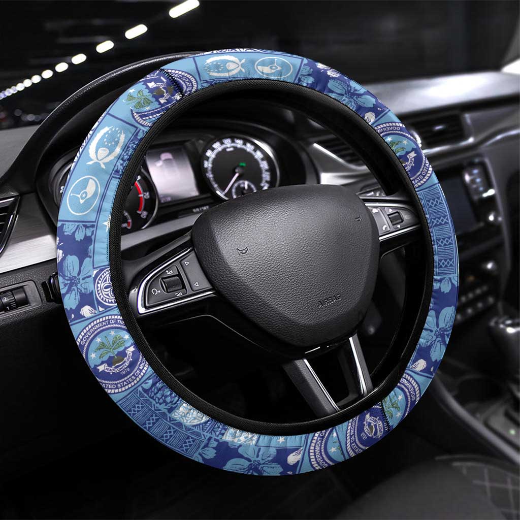 Federated States of Micronesia Merry Christmas Steering Wheel Cover Pacific Patchwork Xmas Vibes - Polynesian Pride