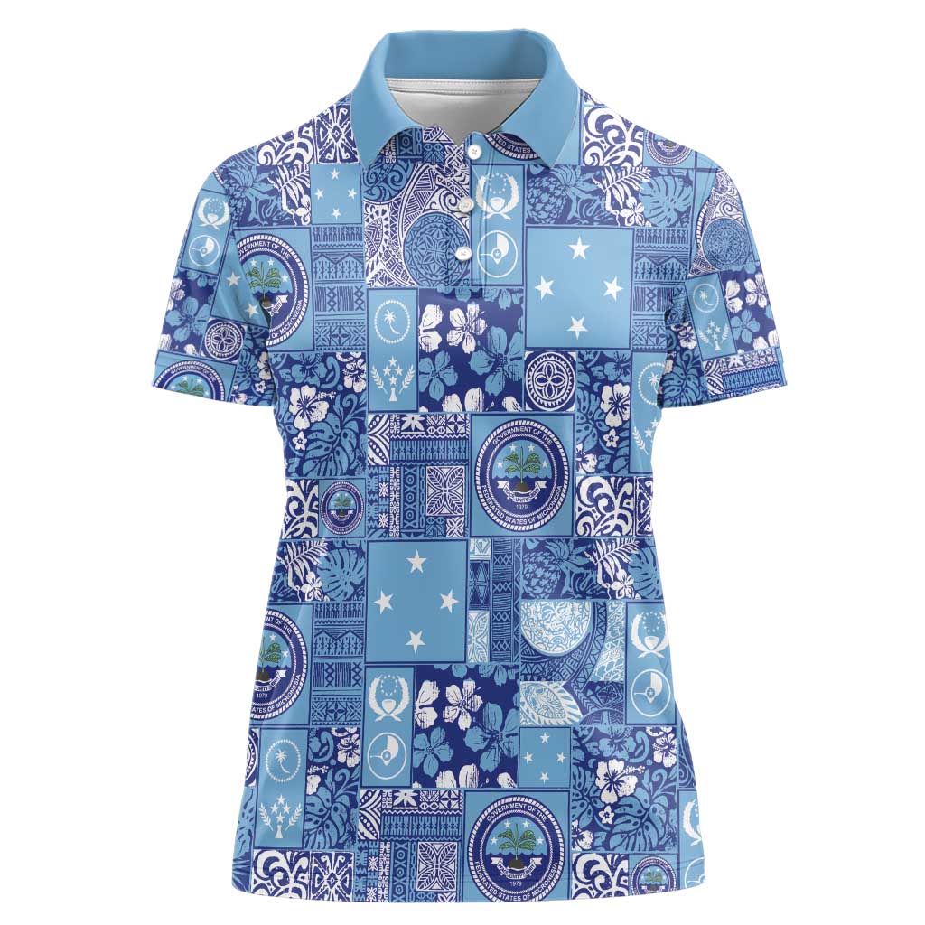 Federated States of Micronesia Merry Christmas Women Polo Shirt Pacific Patchwork Xmas Vibes - Polynesian Pride