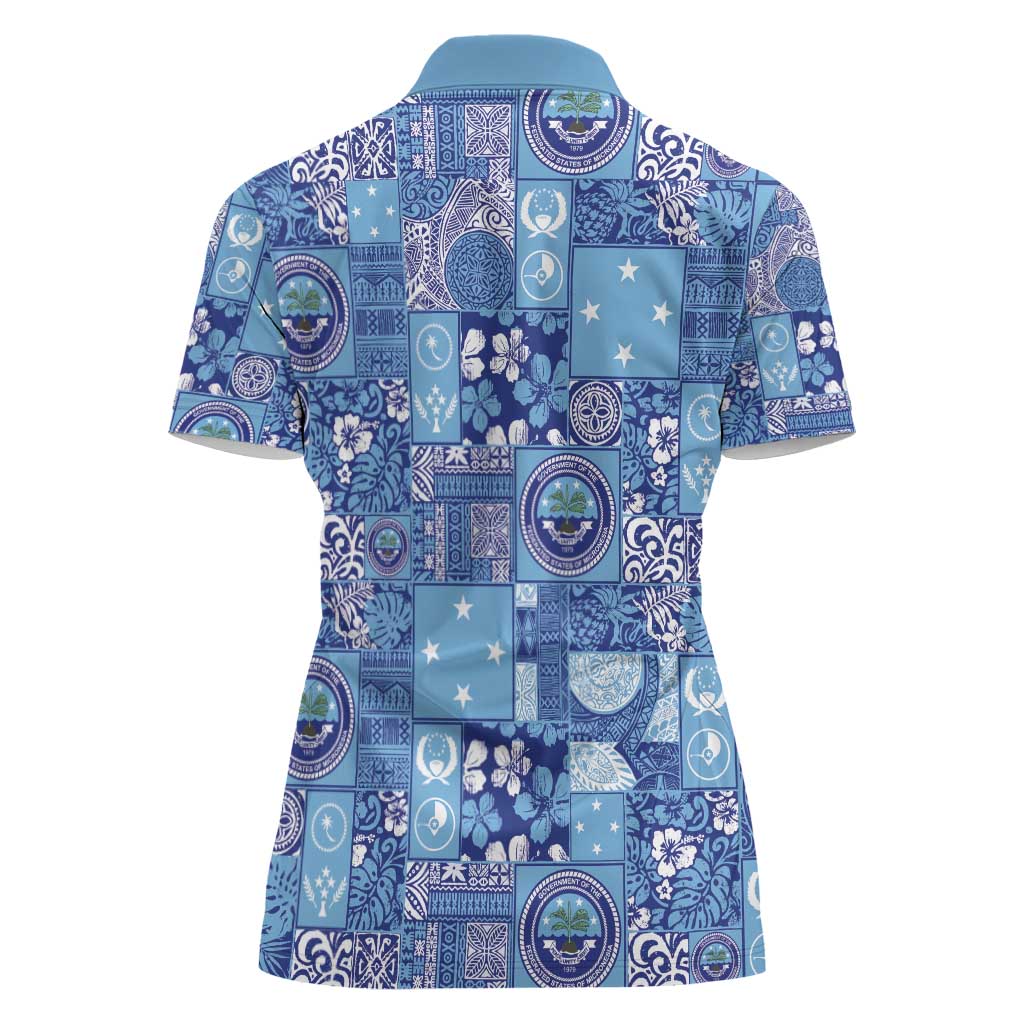 Federated States of Micronesia Merry Christmas Women Polo Shirt Pacific Patchwork Xmas Vibes - Polynesian Pride